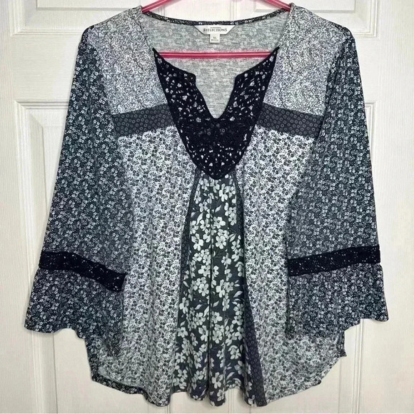 Northern Reflections Boho Blouse Floral /  Lace Blue & White Size Extra Large - Picture 1 of 16